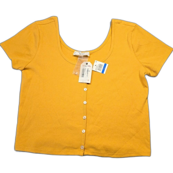 Hippie Rose Yellow Gold Crop Top Shirt NEW Stretch Short Sleeves Women's Size XL - Picture 1 of 9